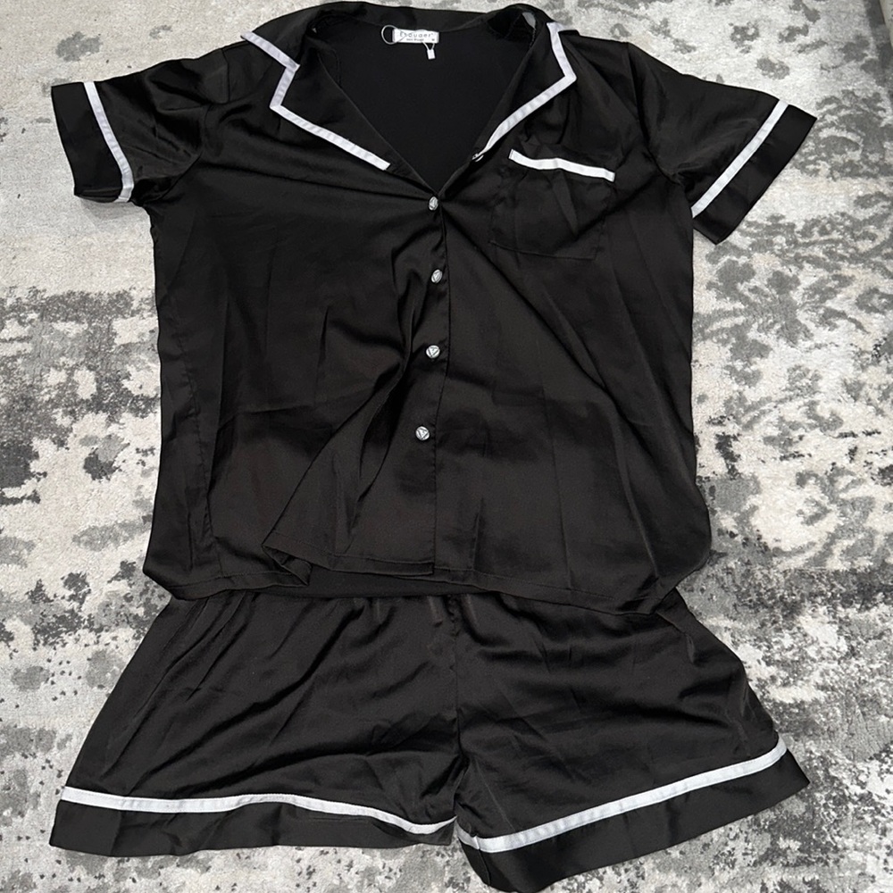 Ekouaer silky satin black pajamas set
